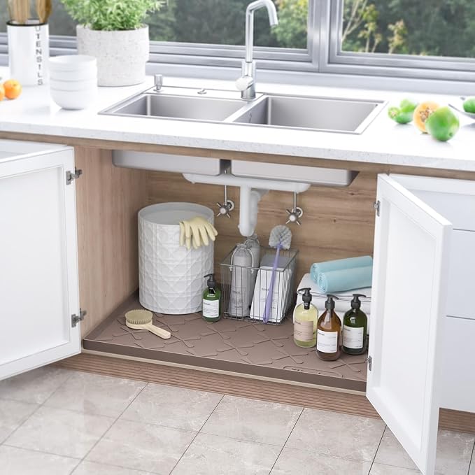 SIKADEER 19" x 19" Under Sink Mat Waterproof, Silicone Mat Kitchen Drawer Shelf - Image 2
