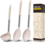 3Pcs Silicone Cooking Spoon Set, Kitchen Utensils Include Solid & Slotted Spoon by Unknown