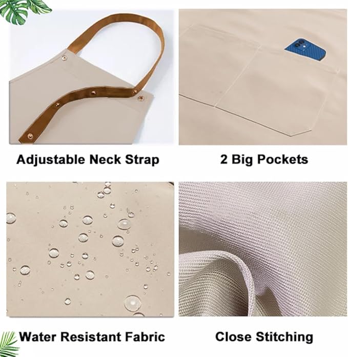 Kitchen Bib Apron with Pockets, Women Men Adjustable Neck Strap Water Resistant - Image 5