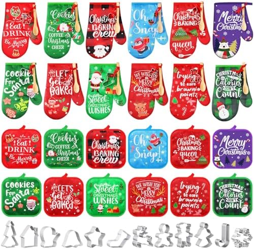 Qinyoung 48 Pcs Christmas Kitchen Oven Mitts Pot Holders, Bright by Qinyoung