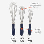 Chef Pomodoro 3-Piece Kitchen Whisk Set, Stainless Steel Whisks - Image 2