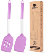 Pack of 2 Silicone Solid Turner, Non Stick Slotted Kitchen Spatulas, High Heat by BUNDLEPRO