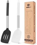Pack of 2 Silicone Solid Turner, Non Stick Slotted Kitchen Spatulas, High Heat by BUNDLEPRO