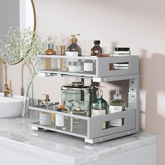 Under Sink Organizer, 2-Tier Dual Pull Out Cabinet Organizer Drawers - Image 3