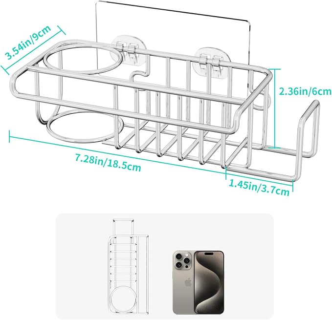 HapiRm 4 in 1 Sink Caddy Sponge Holder, SUS304 Stainless Steel Kitchen Brush - Image 5