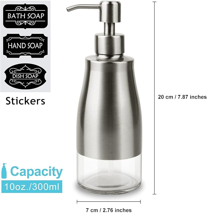 AUMIO Dish Soap Dispenser with Stickers, Kitchen Soap Dispensers Brushed Nickel - Image 2