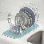 mDesign Kitchen Sink Dish Drainer – Small Metal and Plastic Dish Rack - Image 2
