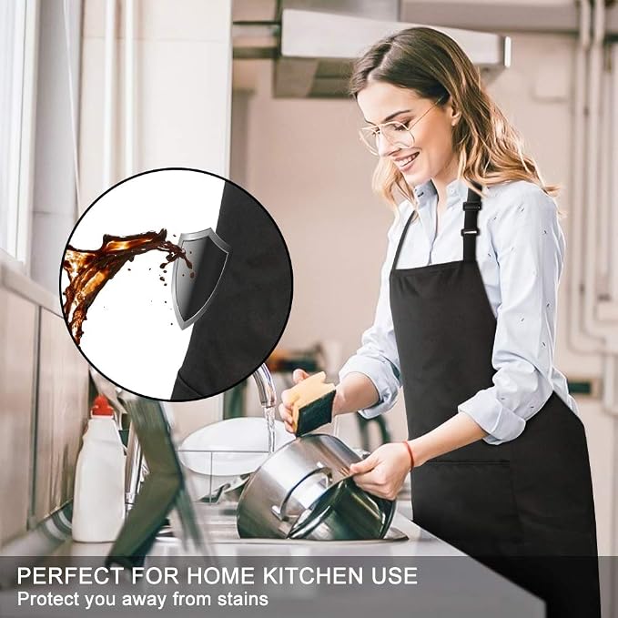 Jubatus 1 Pack Bib Aprons with 2 Pockets Cooking Chef Kitchen Apron - Image 3