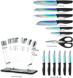 Marco Almond® Knife Block Set, 14-Piece Rainbow Color Stainless Steel Knife Sets - Image 2