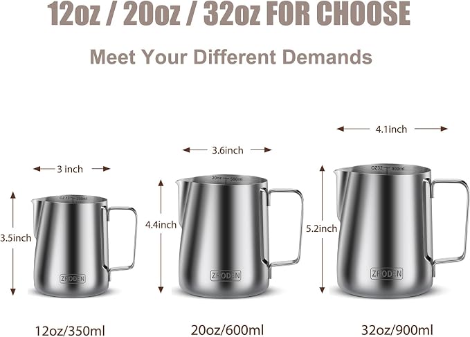 Milk Frothing Pitcher, Thicker Version 12oz Espresso Steaming Pitchers - Image 5