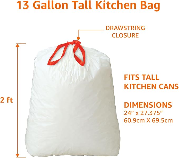 Amazon Basics Tall Kitchen Drawstring Trash Bags, Clean Fresh Scent, 13 Gallon - Image 3