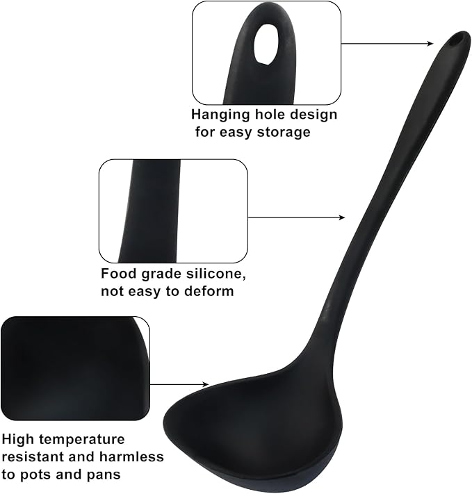 Jiozermi Silicone Soup Ladle, 12-Inch Long Handle Ladle Spoon, Heat Resistant - Image 4