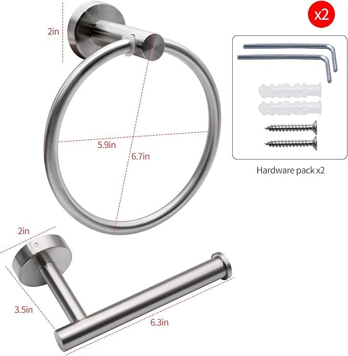 4pcs Matte Black Toilet Paper Holder and Towel Ring Set, Stainless Steel Hand - Image 5