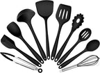 Silicone Cooking Utensils Set of 10, Leonyo Black Kitchen Utensils Set by Leonyo