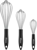 NileHome Silicone Whisk Set 8" 10" 12", 3 Pack Kitchen Whisk Kitchen Wisk Wire by NileHome