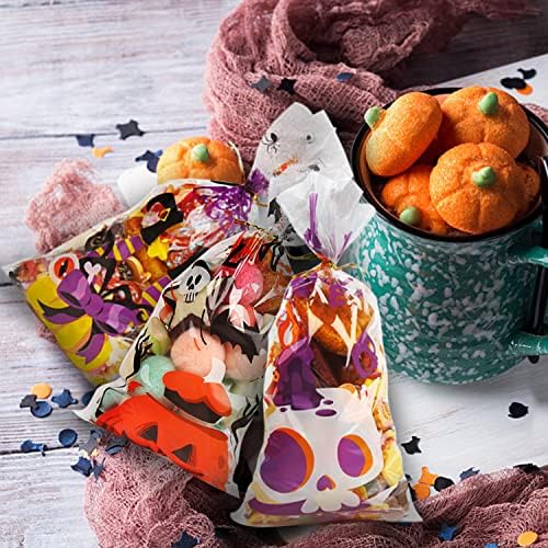 CCINEE Halloween Cellophane Treat Bags, 200pcs Clear Cello Candy Bags with Twsit for Halloween Trick or Treat Party Supply - Image 5