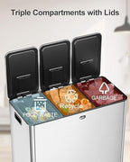 Garvee Trash Can, 24 gal Triple Compartments Stainless Steel Kitchen Trash Can - Image 3