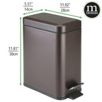 mDesign Small Modern 1.3 Gallon Rectangle Metal Lidded Step Trash Can, Compact - Image 4