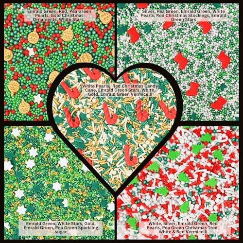 Confect Christmas Sprinkles | Christmas Sprinkles - Green White Silver Red & Gold Pearls Sparkling sugar I Christmas Tree Stocking & Candy Canes for Dessert Decorating- 5 Oz - Image 3