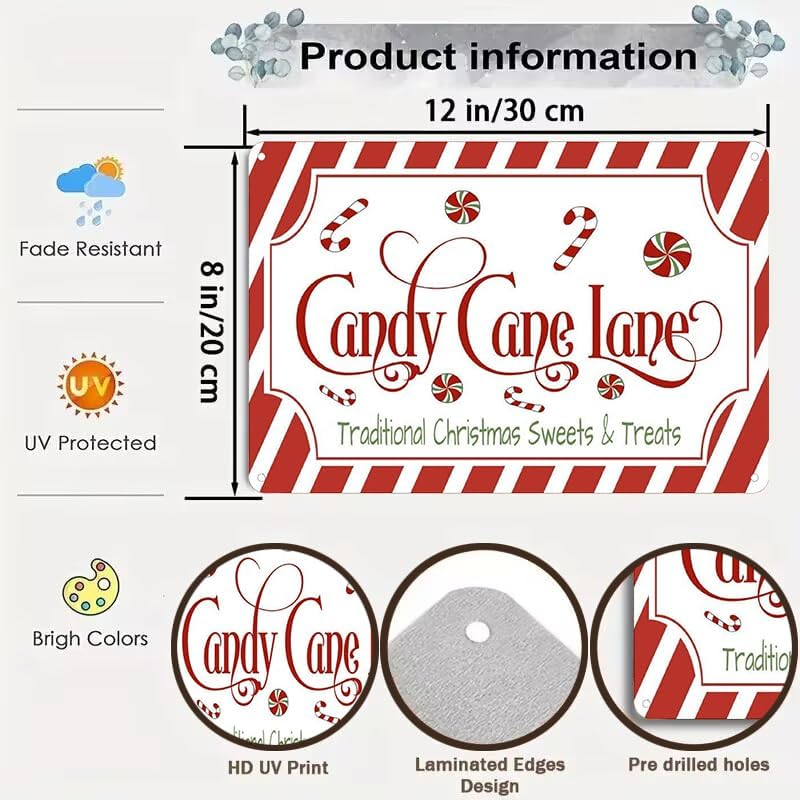 Artlunar Vintage Christmas Decor Gifts Rustic Candy Cane Lane Traditional Christmas Sweets&Treats Tin Sign for Home Farmhouse Kicthen Cafe Bar Wall Decor 8 x 12 Inch (3247) - Image 2