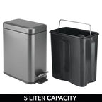 mDesign Small Modern 1.3 Gallon Rectangle Metal Lidded Step Trash Can, Compact - Image 5