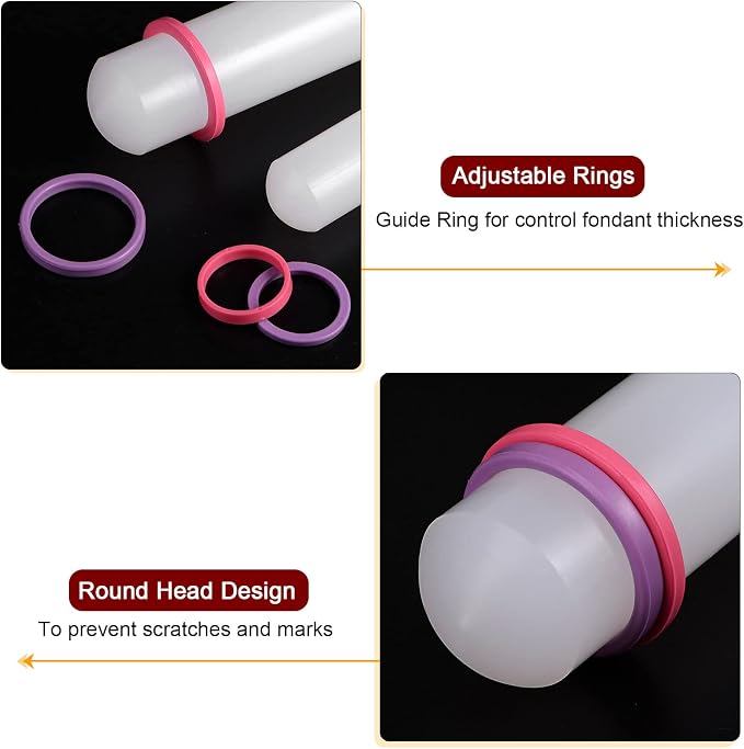HARFINGTON Fondant Rolling Pin 13 Inch x 1.38 Inch Adjustable Guide Rings - Image 4