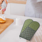 AUAUY Green Double Oven Mitts, 250°C/482°F Heat Resistant BBQ Mittens - Image 6