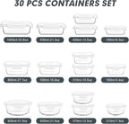 VERONES 30 Pieces Glass Meal Prep Containers Set, Stackable Food Storage - Image 2