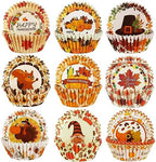SANNIX 450pcs Thanksgiving Cupcake Liners, Turkey Maple Leaf Gnome 9 Design by SANNIX