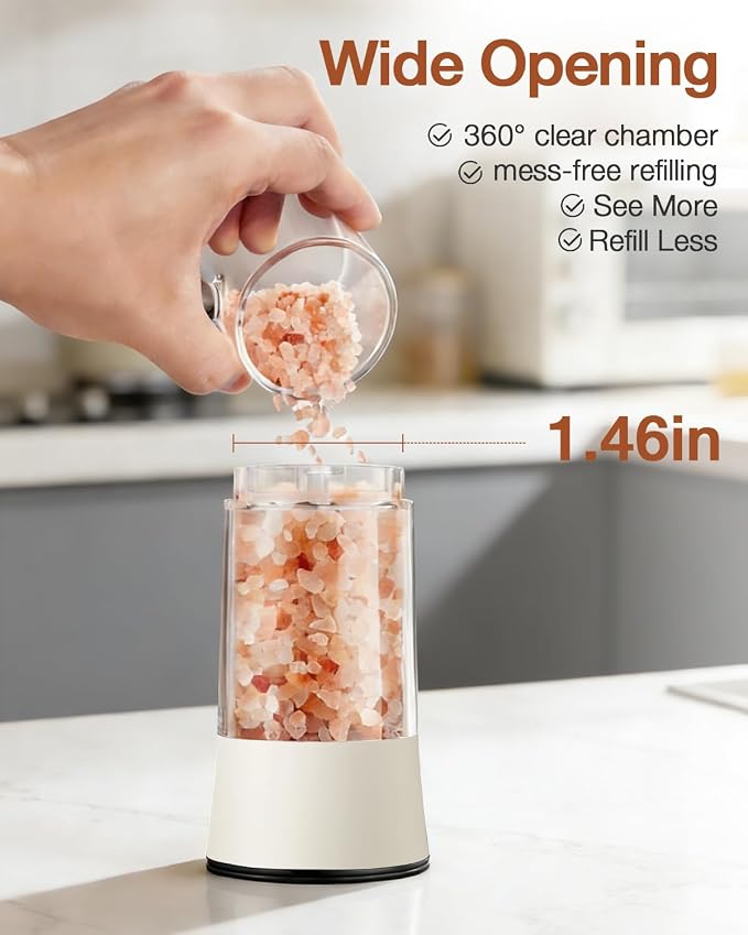 Electric Salt and Pepper Grinder Set, Stainless Steel Automatic Pepper Mill - Image 4