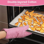 AUAUY Pink Oven Mitts, 1 Pair Kitchen Mittens, 392°F Heat Resistant Oven Gloves - Image 3