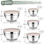 TeamFar Mixing Bowls with Lids, 5-Piece Stainless Steel Metal Nesting Salad Bowl - Image 2