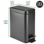 mDesign Small Modern 1.3 Gallon Rectangle Metal Lidded Step Trash Can, Compact - Image 4