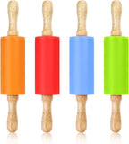 4 Pack Mini Rolling Pin for Kids, 9 Inch Wooden Handle Rolling Pin Non-Stick by Faxco