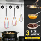 Silicone Whisk Set, Stainless Steel Handle Whisk 8" 10" 12" Rubber Whisks - Image 7