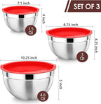 P&P CHEF Red Mixing Bowls with Lids, Stainless Steel Salad Nesting Bowl - Image 2
