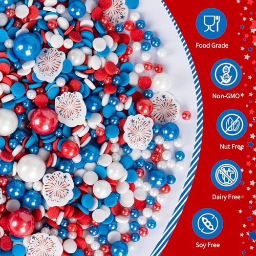 Edible Red White Blue Confetti Sprinkles,Patriotic Fireworks Sprinkles,130g - Image 3