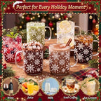 6 Pcs Christmas Glass Mugs with Handle Winter Xmas Coffee Mugs, Snowflakes - Image 3