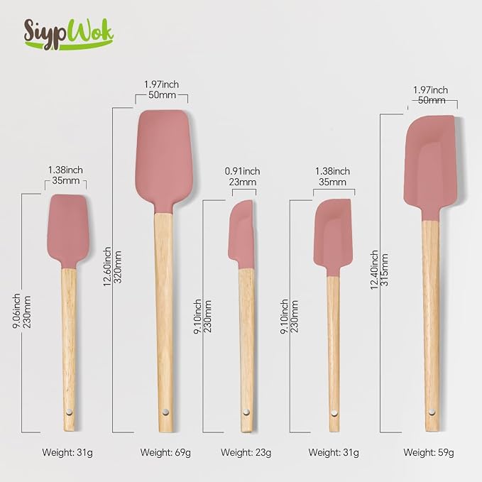 Silicone Spatula Set, Food Grade Rubber Spatula-5 Piece Nonstick Rubber Spatulas - Image 2