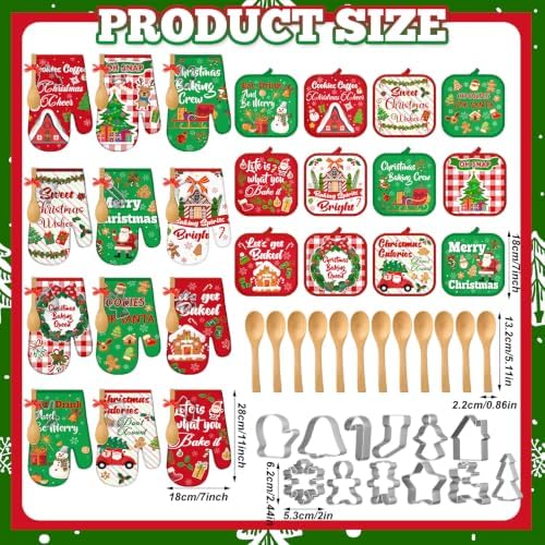 Qinyoung 48 Pcs Christmas Kitchen Oven Mitts Pot Holders, Cartoon Christmas - Image 3