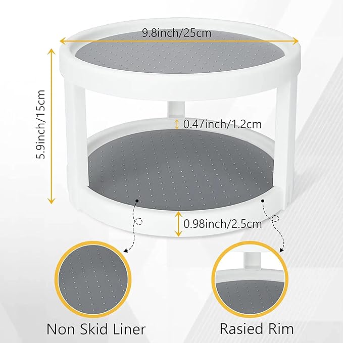Lazy Susan Organizer, 2 Tier Non Skid Spice Rack Turntable, 360 Degree Rotating - Image 3