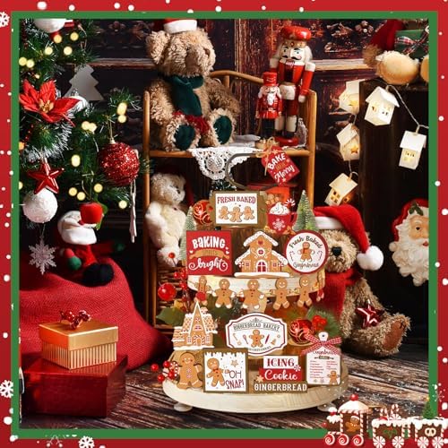 Funnymoom 17 Pcs Christmas Tiered Tray Decor Gingerbread Man Tray Decor Set - Image 6