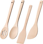 Wooden Spoons for Cooking, 4-Piece Wood Utensil Set Includes Slotted Spoon by HEFILD