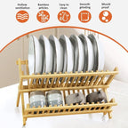 KKTONER Bamboo Dish Drying Rack 2 Tier Foldable Plate Organizer Collapsible - Image 7