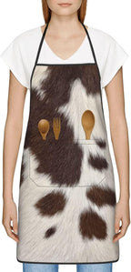Cow Print Oven Mitts Pot Holders Cooking Apron Set of 5 Silicone Brown Cowhide - Image 6