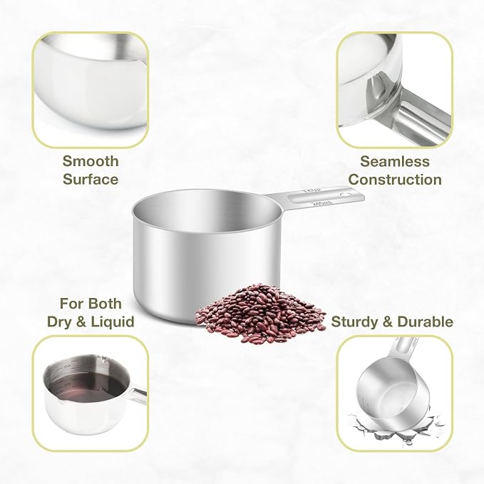 2PCS 1Cup Single Measuring Cup, Etched Inner Scale Stainless Steel Measure Scoop - Image 5