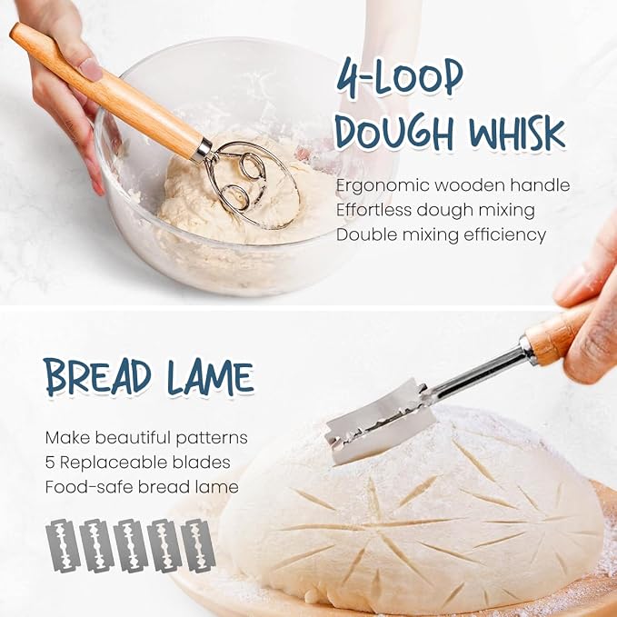 Rorecay Banneton Bread Proofing Baskets Set of 2, 9 Inch Round Cane Sourdough - Image 3