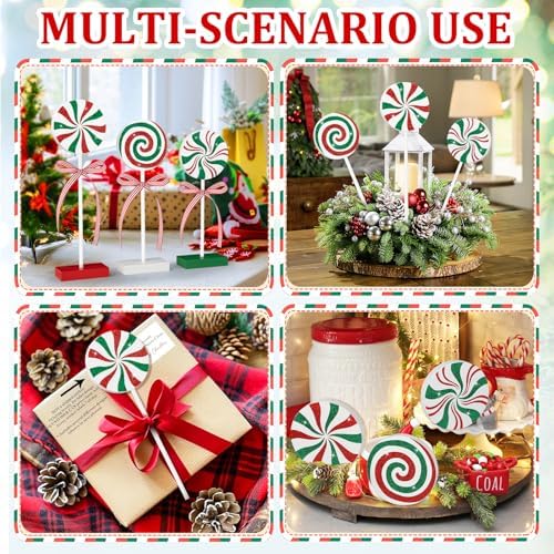3 Pieces Christmas Table Decorations Wood Candy Set, Red and Green Christmas Tiered Tray Decor,Rustic Candy Table Decorations for Home Tables (Red and Green) - Image 6