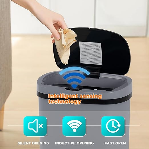 PayLessHere | 13 Gallon Plastic Trash Can | Gray | Automatic Touchless Lid - Image 3