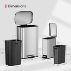 13 Gallon Trash Can and 1.6 Gallon Kitchen Trash Can Combo Set, Stainless Steel - Image 6